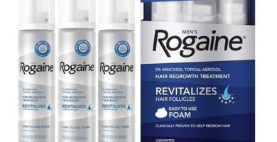 Rogaine espuma 5% minoxidil para hombres, tratamiento tópico para la caída y regeneración del cabello debilitado