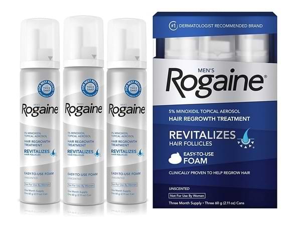 Rogaine espuma 5% minoxidil para hombres, tratamiento tópico para la caída y regeneración del cabello debilitado